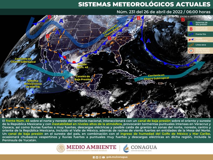 Con lluvias intensas llega este martes 26 de abril a México; también se esperan granizadas