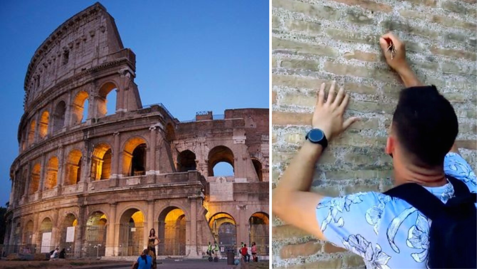Buscan turista que grabo su nombre en el coliseo romano
