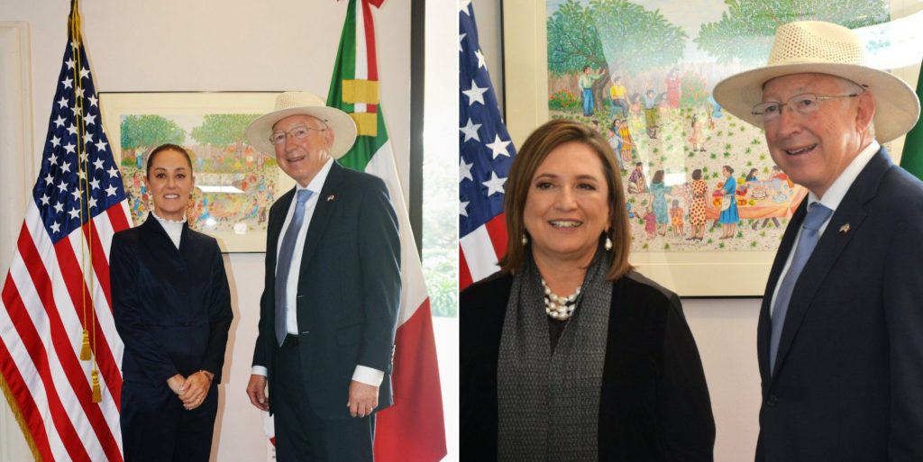 Ken Salazar sostiene reunión con Claudia Sheinbaum y Xóchitl Gálvez