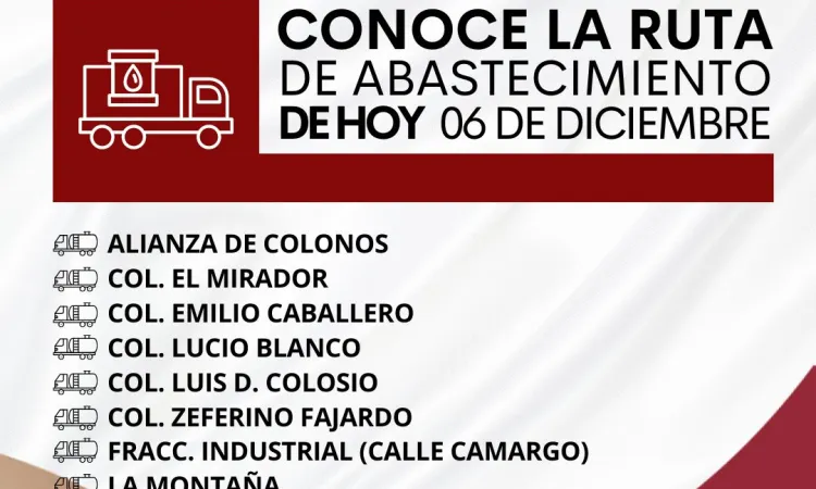 Conoce la ruta de abastecimiento que la COMAPA Victoria realiza hoy a través de camión cisterna.